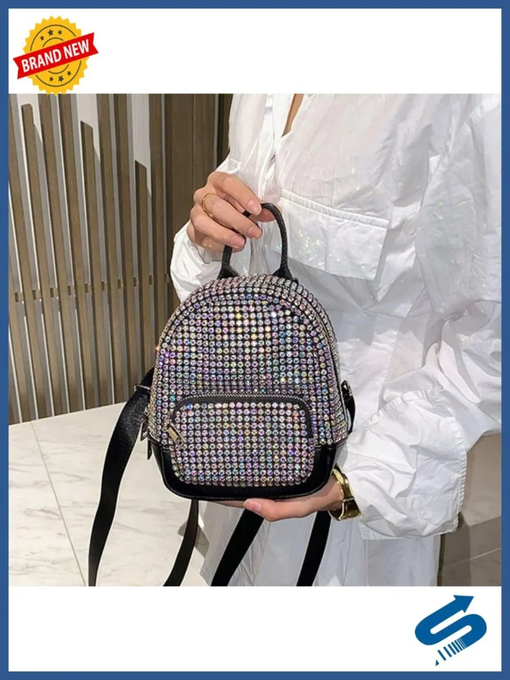 Rhinestone Backpack Bling Evening Bag for Women Sparkly Glitter Crossbody Purse